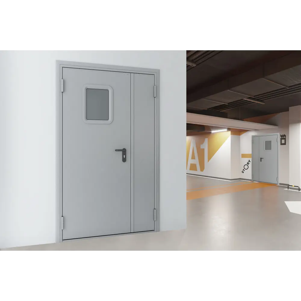 Дверь противопожарная EI60 остекленная 125x205 см правая RAL7035 DOORHAN STLM-2017964 - Вид №4