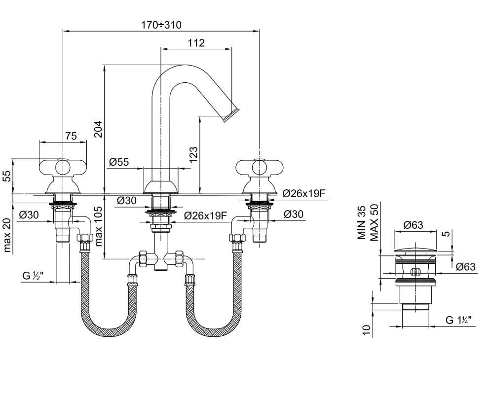 Смеситель для раковины с 3 отверстиями Fantini Rubinetti I BALOCCHI ARCH-00091882 - Вид №2