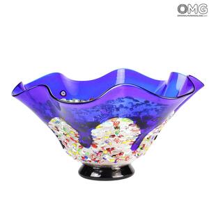 1321 ORIGINALMURANOGLASS Декоративная чаша Капли - Синяя с мурринами - муранское стекло 26 см