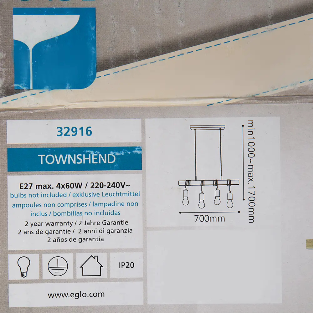 Подвесной светильник деревянный Eglo Townshend 4xE27x60 Вт, цвет чёрный/дерево 81884095 STLM-2080609  - Вид №6