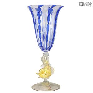 3354 ORIGINALMURANOGLASS Синий венецианский бокал с филигранью - муранское стекло OMG 10 см