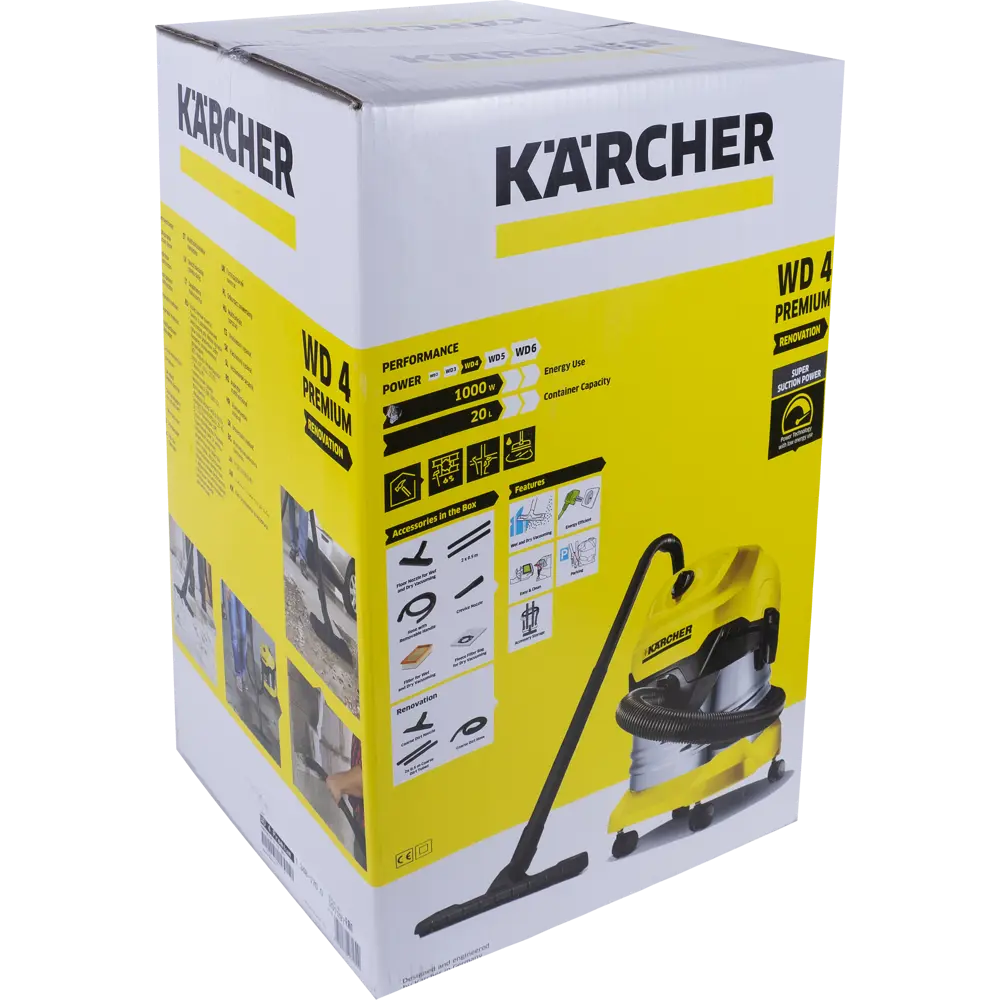 Пылесос строительный Karcher WD 4 Premium, 1000 Вт, 20 л STLM-2188883 - Вид №3