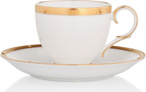 1051773 Noritake Чашка чайная с блюдцем Noritake "Рочель,золотой кант" 200мл Фарфор костяной