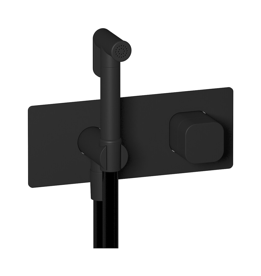 Внешние части гигенического душа со смесителем. WE ARE IB eo706np_1 Matt Black Elio