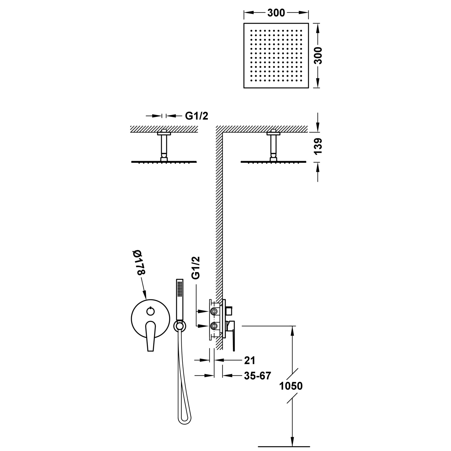 Комплект 2-ходового скрытого смесителя для душа с одной ручкой CLASS Rapid-box-20528003 TRES  - Вид №1