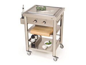 Отдельно стоящий кухонный модуль из нержавеющей стали с плитой теппаньяки