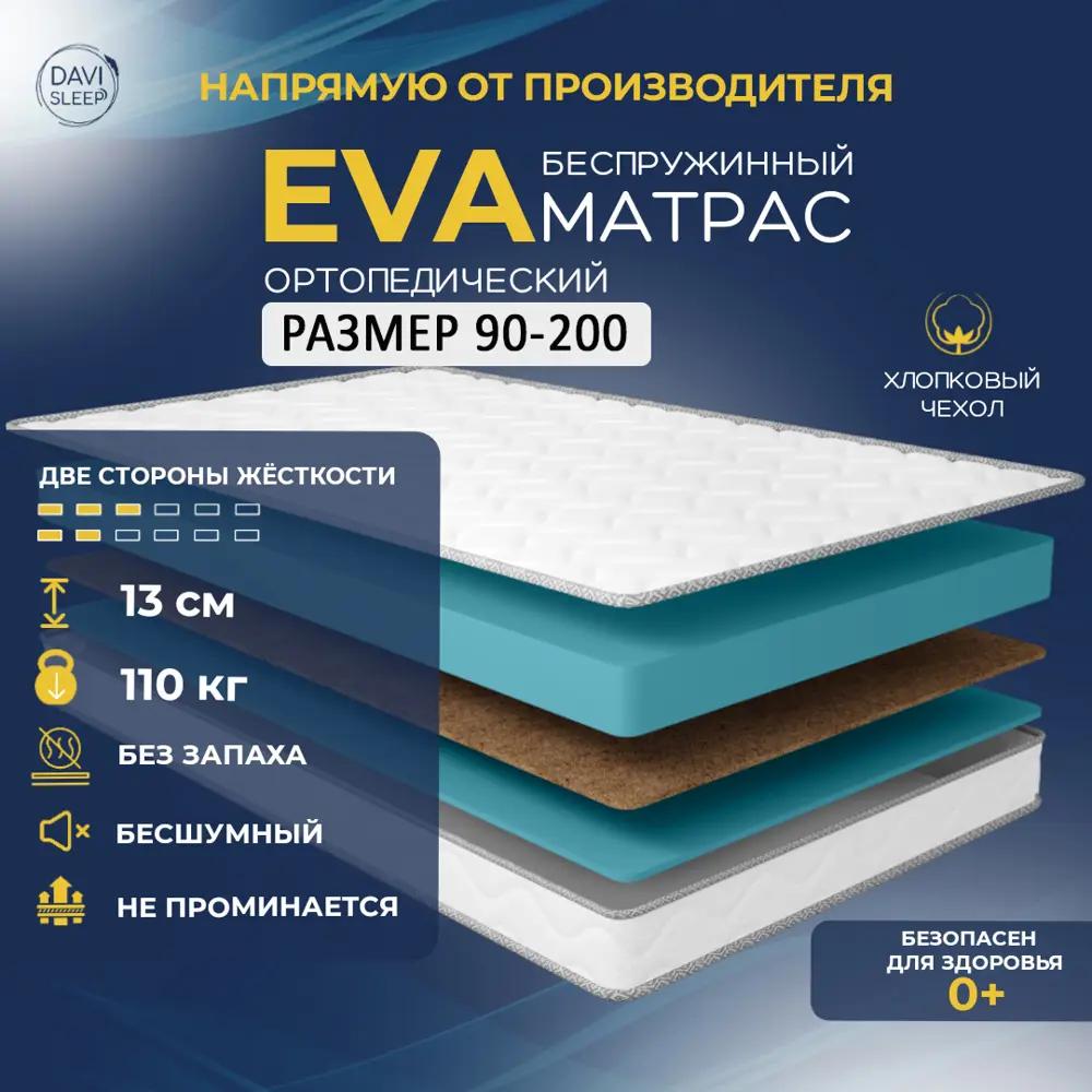 Матрас Davi Sleep Soft Eva 90x200x13 см беспружинный, односпальный