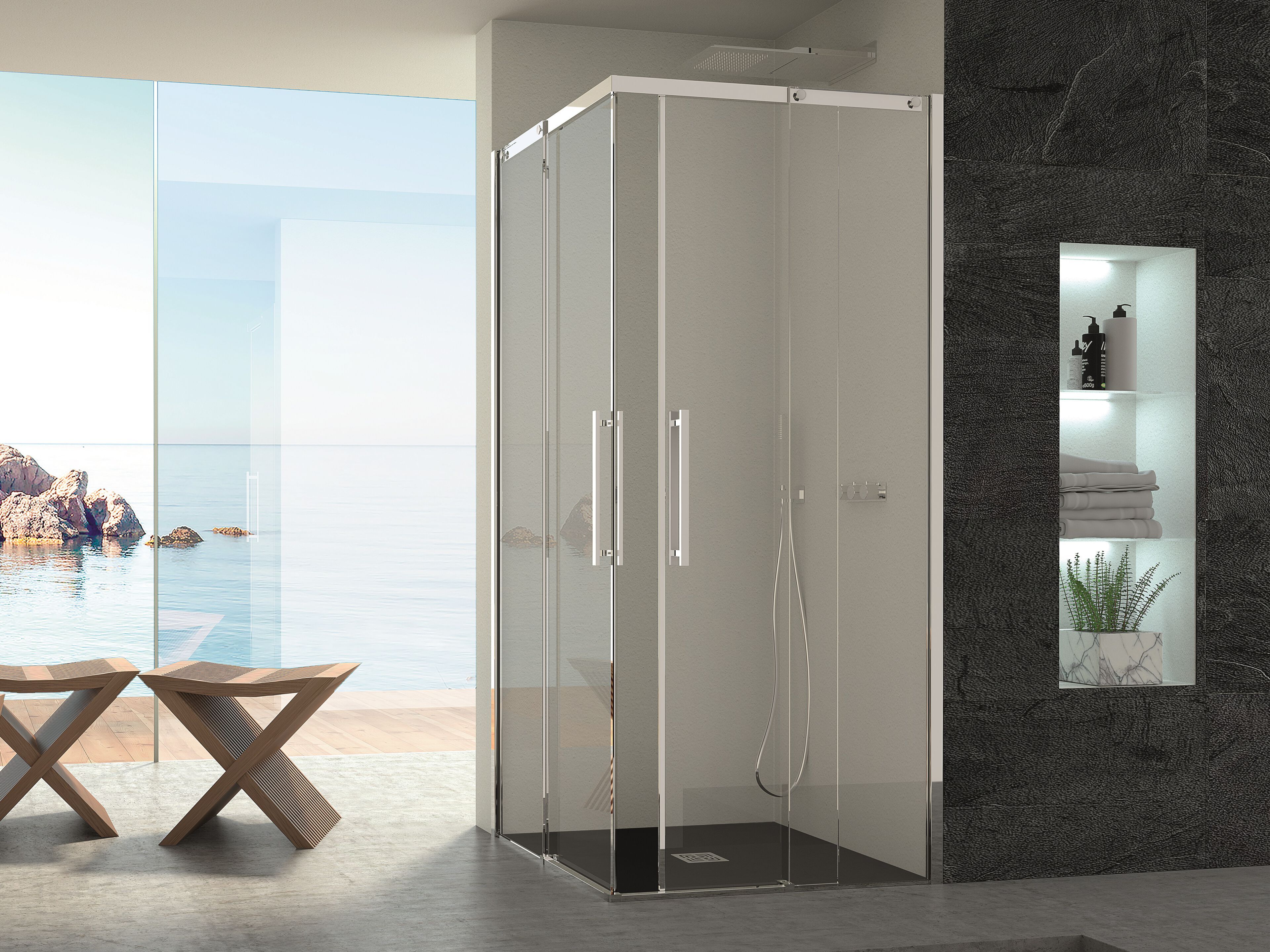 Стальная и стеклянная угловая душевая кабина с раздвижной дверью CSA Box Doccia INES ARCH-00051575