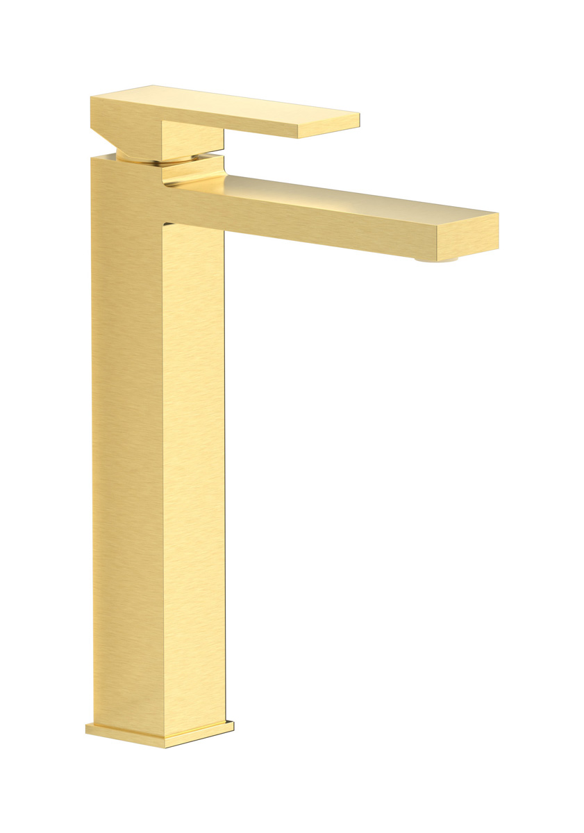 Высокий смеситель для раковины на 1 отверстие в комплекте с донным клапаном WE ARE IB ru202is Brushed Pale Gold Rubacuori 