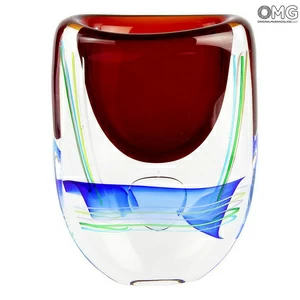 4512 ORIGINALMURANOGLASS Ваза Мыльный пузырь - красно-синяя - соммерсо - муранское стекло OMG 12 см