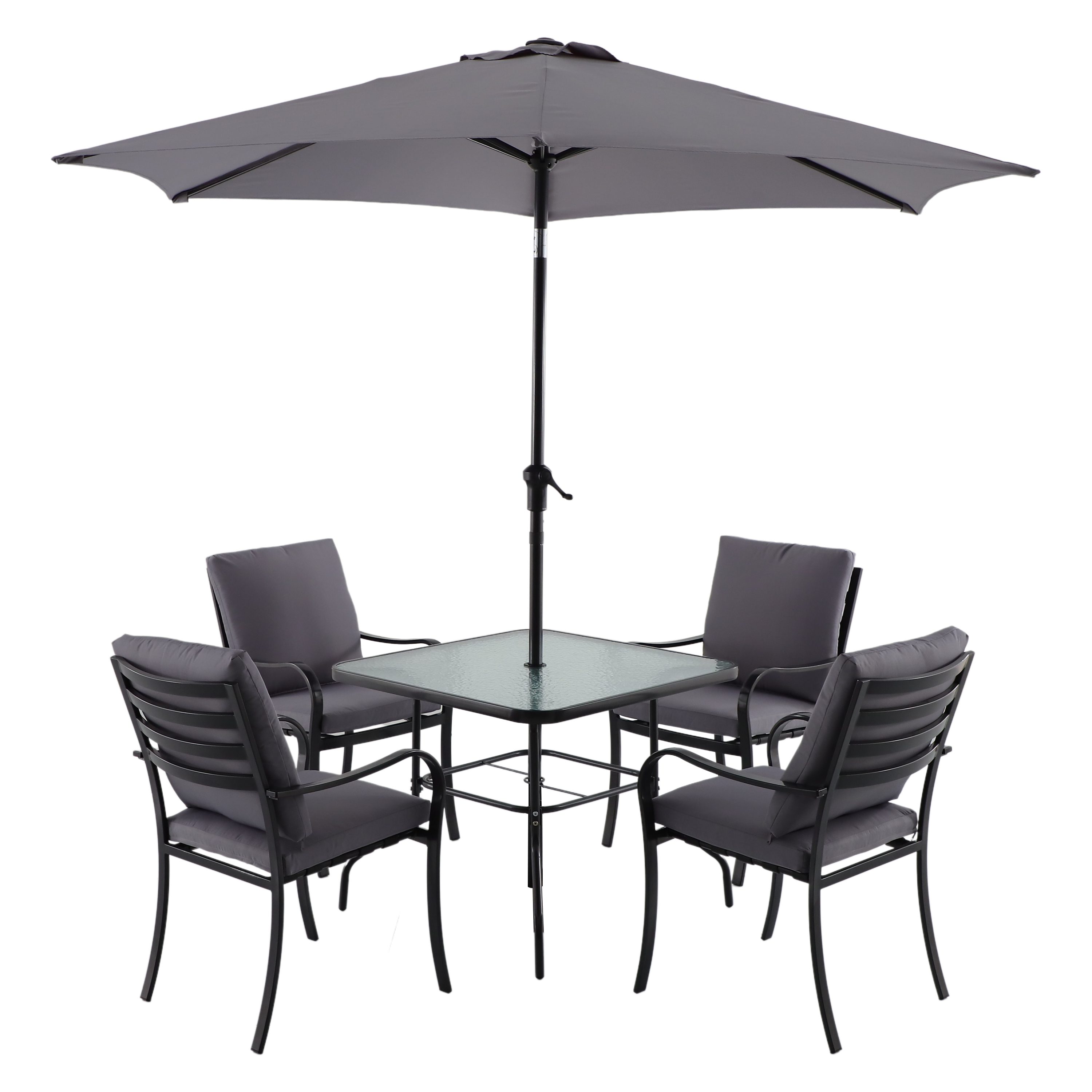 84252500 Набор садовой мебели Rono сталь/полиэстер/стекло темно-серый: стол, 4 кресла и зонт STLM-0047504 NATERIAL