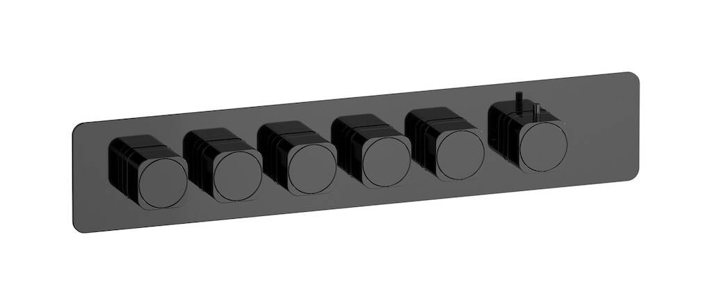 External part of thermostatic 5 ways, square plate, horizontal, soft handle WE ARE IB eua526cfneo_1 Black Chrome Aqua