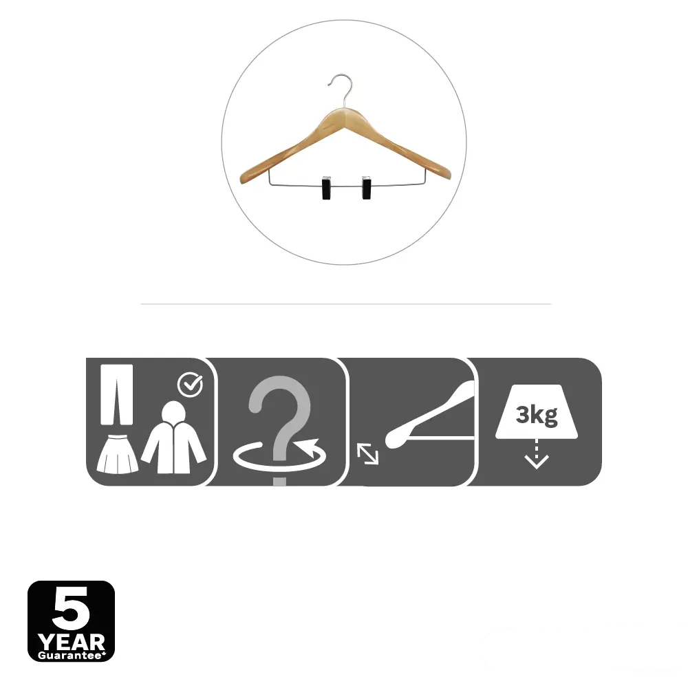 Плечики для одежды KONSENSA с зажимом 45 см дерево цвет натуральный Плечики с зажимом STLM-2181170 - Вид №4