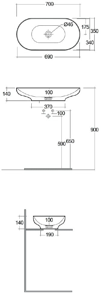 Одиночный овальный умывальник RAK Ceramics RAK-Des ARCH-00009919 - Вид №1
