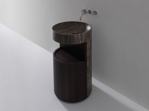 Мраморная и деревянная круглая отдельно стоящая раковина