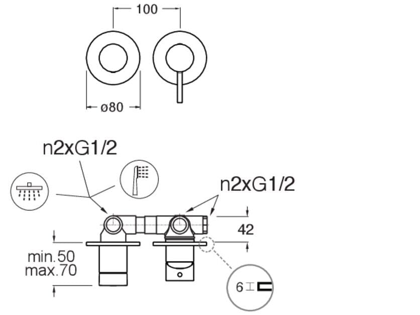 Однорычажный смеситель для душа с 2 отверстиями и переключателем CRISTINA Rubinetterie Phi ARCH-00091656 - Вид №2