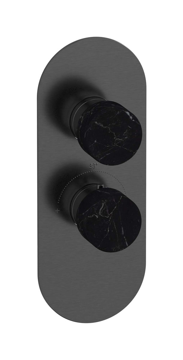 Комплект наружных частей термостата на 1 потребителей - вертикальная овальная панель с ручками Marmo WE ARE IB eua112csnmr_2 Brushed Black Chrome Aqua