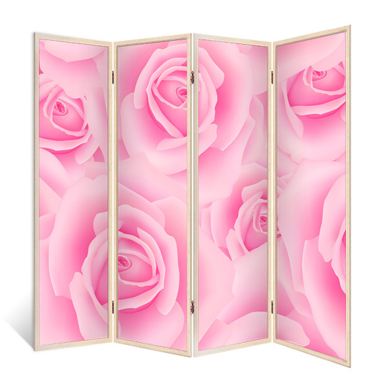 90457192 Ширма перегородка для комнаты деревянная "Розовый стиль" двухсторонняя с картинкой (цветы) 4 створки кремовый дуб 176х185 см 14 кг STLM-0231156 ДЕКОР ДЕПО