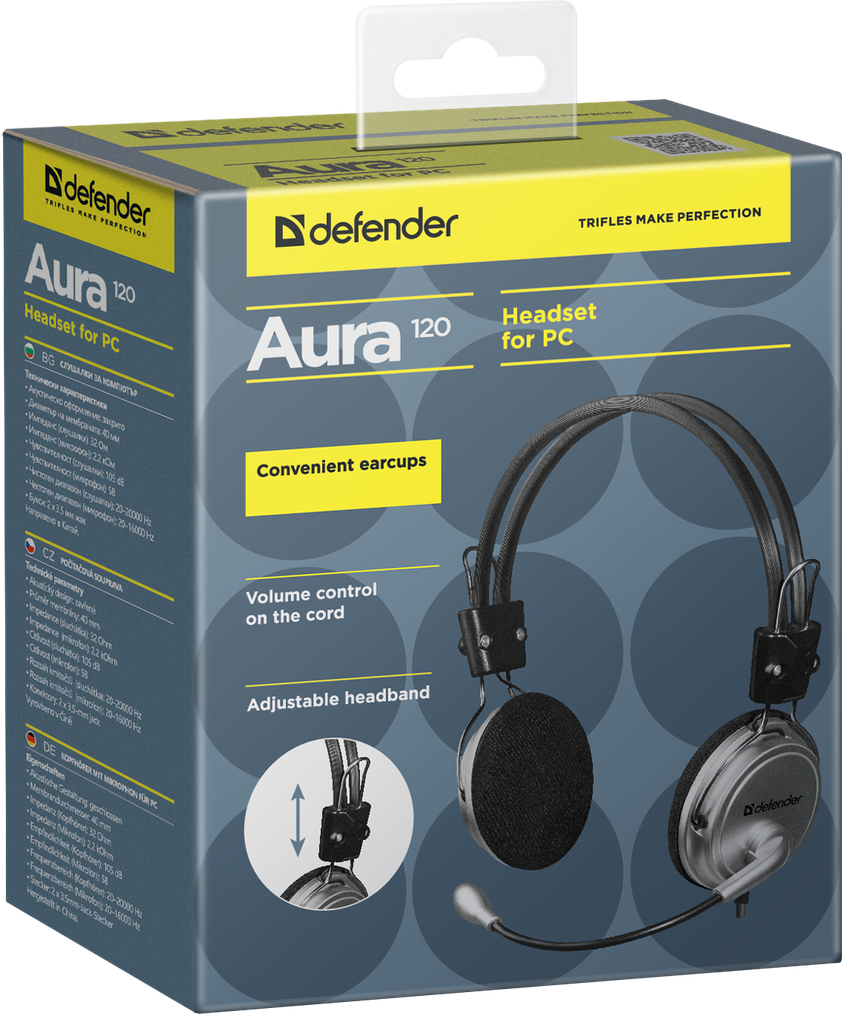 63120 компьютерная гарнитура aura 120 черный, кабель 3 м Defender Santreyd  - Вид №3