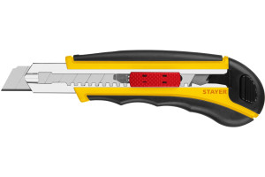 15924362 Нож с автозаменой и автостопом с дополнительным фиксатором HERCULES-18 3 сегмент. лезвия 18 мм 09165_z01 STAYER