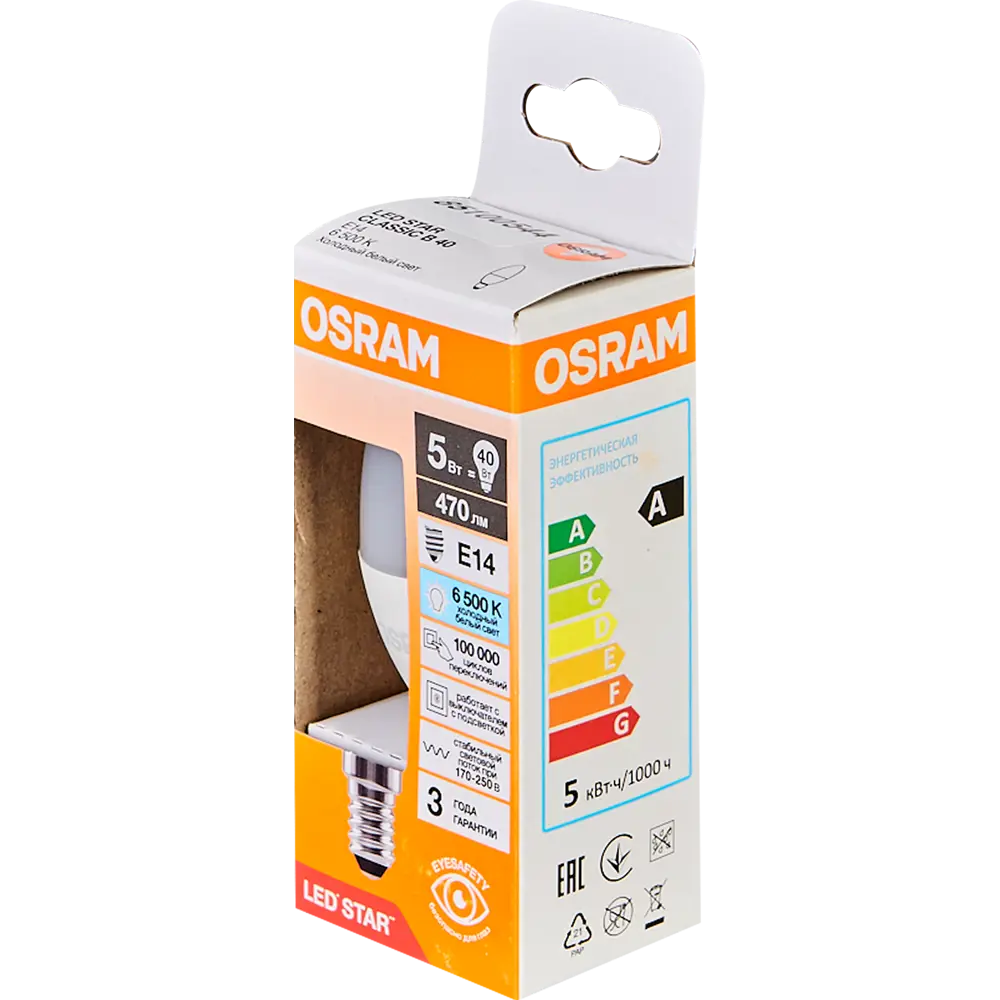 Лампа светодиодная Osram свеча 5Вт 470Лм E14 холодный белый свет 85100544 STLM-2190313  - Вид №3