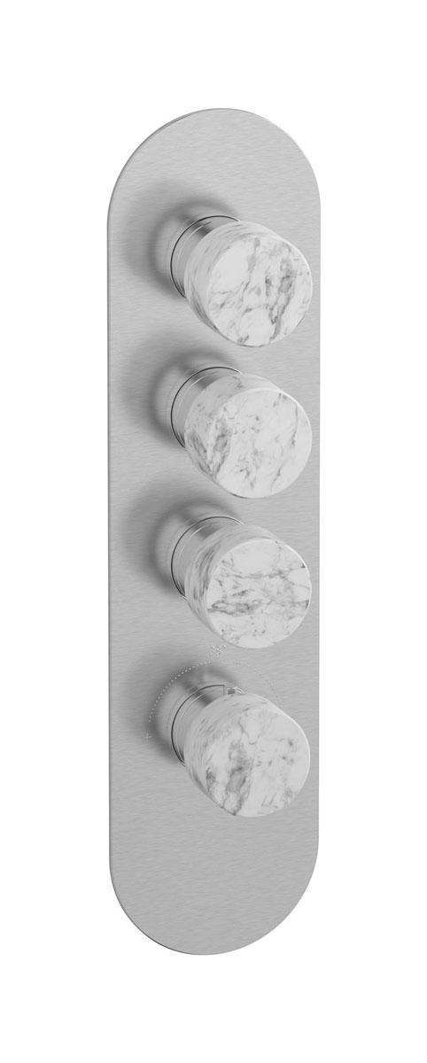 Комплект наружных частей термостата на 3 потребителей - вертикальная овальная панель с ручками Marmo WE ARE IB eua312ssnmr_1 Brushed Nickel Aqua