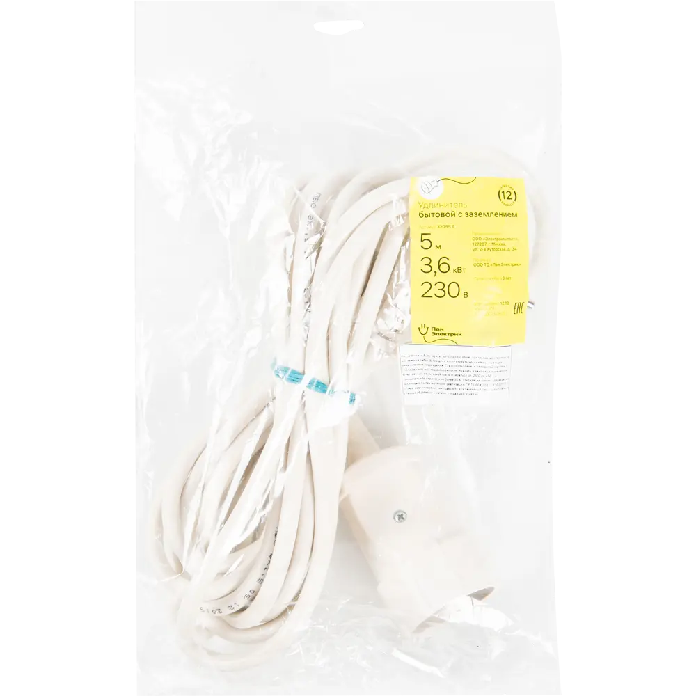 Удлинитель-шнур с заземлением Пан Электрик 1 розетка, 3x1.5мм2, 5 м STLM-2189728 - Вид №3