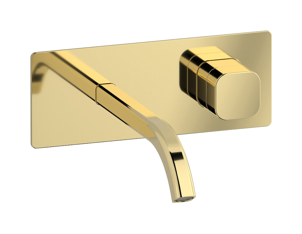 Настенный смеситель для раковины прогрессивный на 2 отверстия в комплекте с донным клапаном. WE ARE IB eo206ii_1 Pale Gold Elio