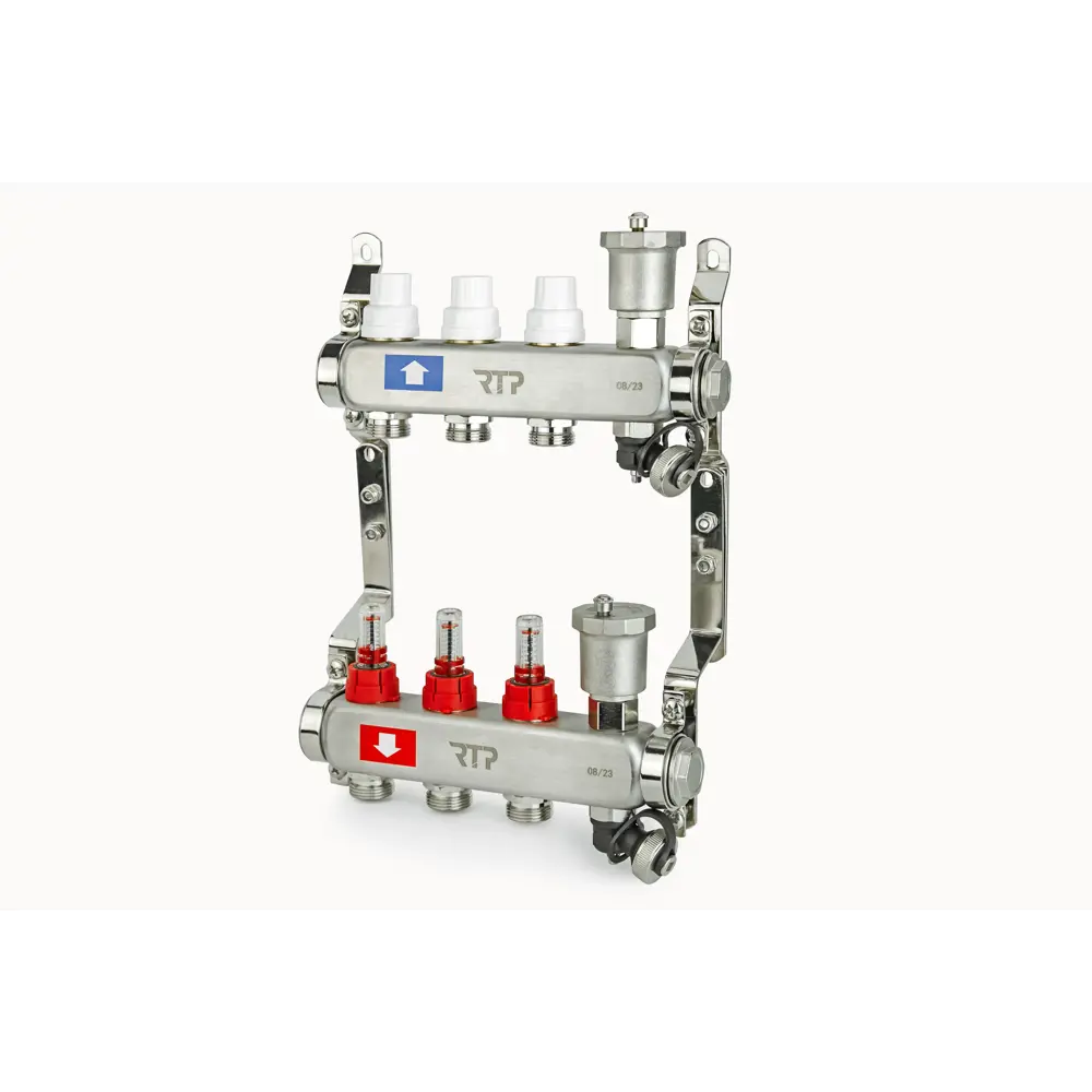 Коллекторная группа для теплого пола RTP 1"х3/4" евроконус 3 выхода нержавеющая сталь STLM-2179044