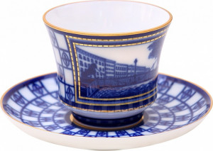1051995 Императорский фарфоровый завод Чашка чайная с блюдцем "Львиный мостик" "Банкетная" Фарфор твердый