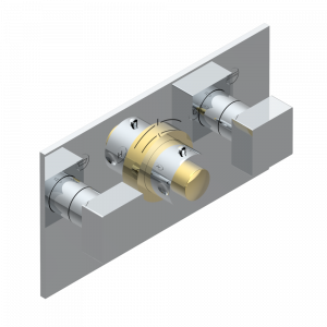 G79-5401BEH Накладка с ручкой регулировки температуры и двумя маховиками для термостатического смесителя с горизонтальной установкой Thg-paris Cubica Хром/золото