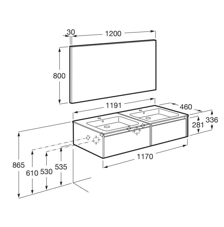 Деревянный подвесной двойной умывальник с зеркалом Roca Tenor ARCH-00082380 - Вид №3