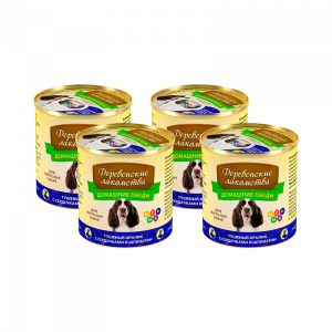 ПР0037809*4 Корм для собак Домашние обеды Тушеный кролик, сердечки, шпинат конс. 240г (упаковка - 4 шт) ДЕРЕВЕНСКИЕ ЛАКОМСТВА