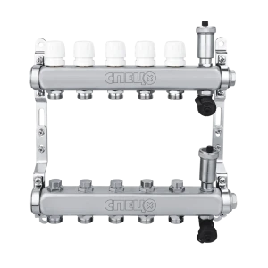 Коллекторная группа для радиаторов Спец 1"х3/4" евроконус 5 выходов нержавеющая сталь
