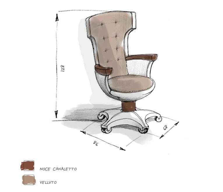 Бархатное офисное кресло с подлокотниками Roman & Co HARRIET ARCH-00001196