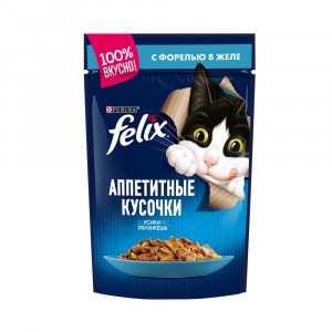 ПР0024863 Корм для кошек Аппетитные кусочки с форелью в желе, пауч 85 г FELIX