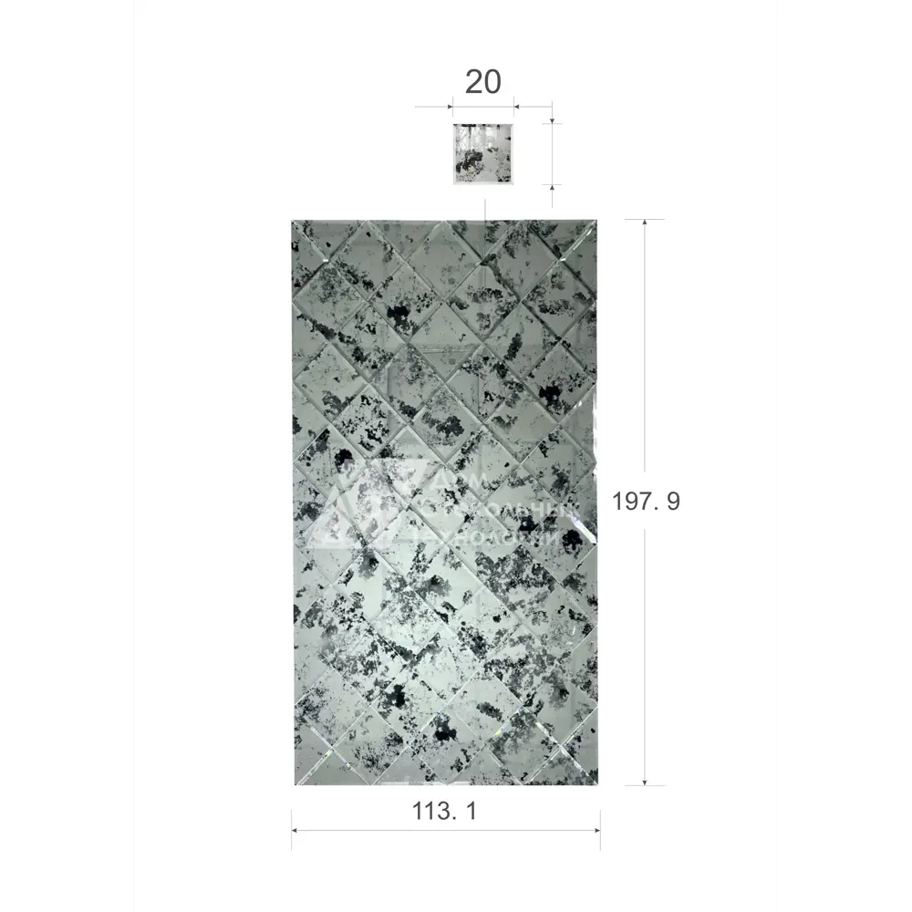 Зеркальная плитка ДСТ панно на стену Античность 113.1x197.9 см квадрат 20x20 см цвет серебро