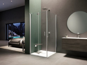 Стеклянная угловая душевая кабина с распашной дверью