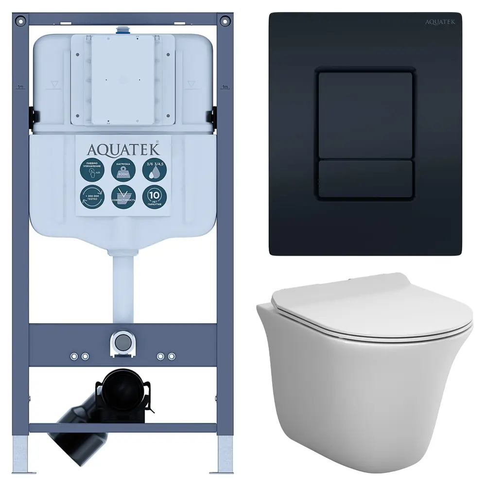 Комплект инсталляции Aquatek Pneumo N 49 с безободковым унитазом AM.PM Force клавиша Aquatek Pnn-0000005 чёрная Pneumo N49 STLM-2188890