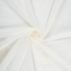 Тюль с вышивкой «Короны» сетка 290 см цвет кремовый