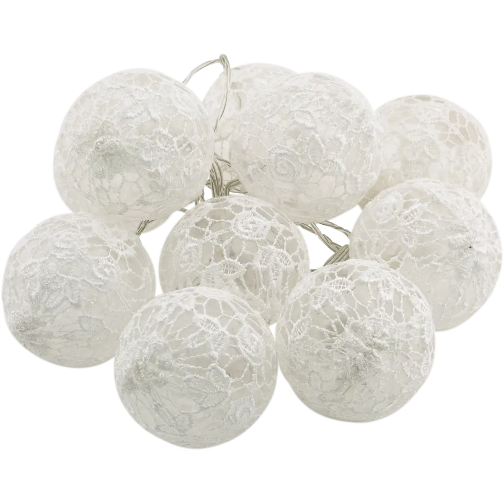 Электрогирлянда комнатная нить «Ажурные шары» 10 LED тёплый белый на батарейках Santreyd STLM-2029138 - Вид №1