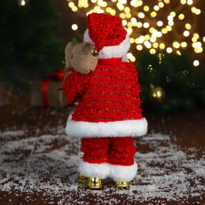 Фигура новогодняя Дед Мороз В свитере и блестящей шубке с белым мехом двигается лампа светится 15х30 см ЗИМНЕЕ ВОЛШЕБСТВО