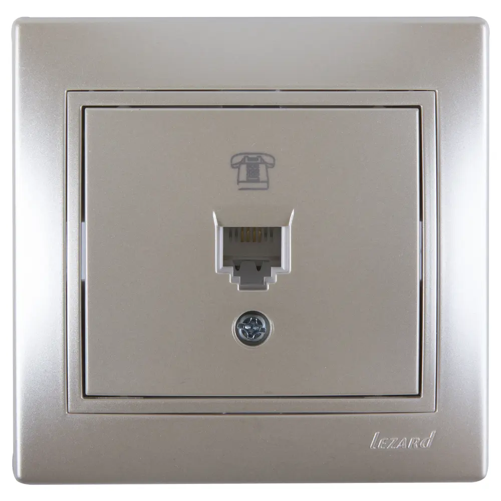 Розетка Lezard Mira, евро, телефонная, с вставкой, жемчужно-белая металлик STLM-2121046