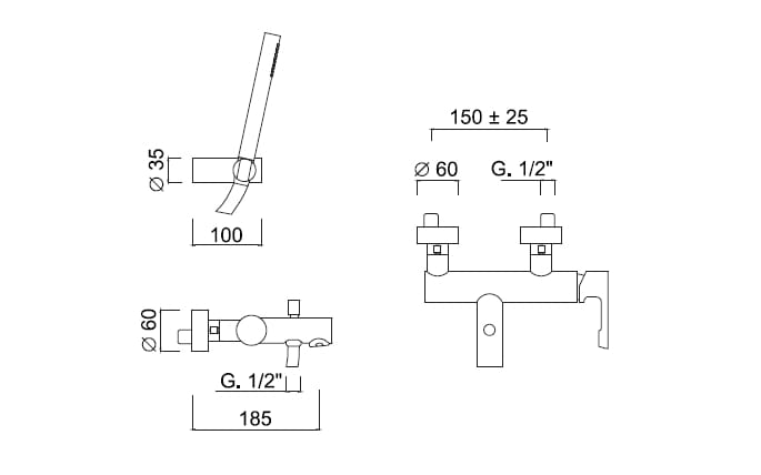 Однорычажный внешний смеситель для ванны с ручным душем Rubinetteria Giulini Ego ARCH-00082287 - Вид №2