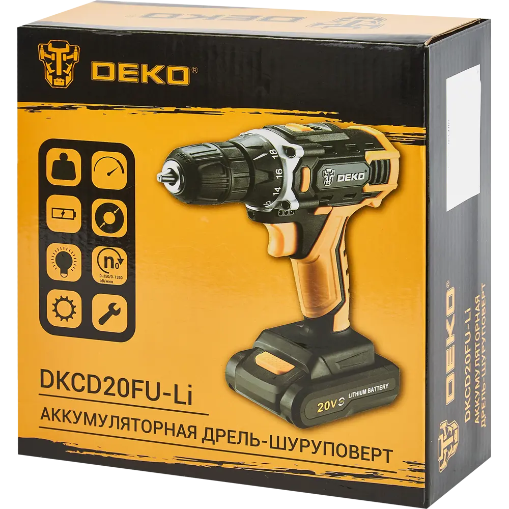 Дрель-шуруповерт аккумуляторная Deko DKCD20FU-LI, 20 В Li-ion 1x1.5 Ач STLM-2110260 - Вид №6