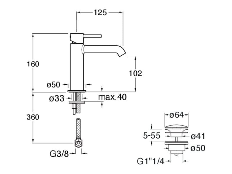 Однорычажный смеситель для раковины с автоматическим сливом CRISTINA Rubinetterie Phi ARCH-00113845 - Вид №2