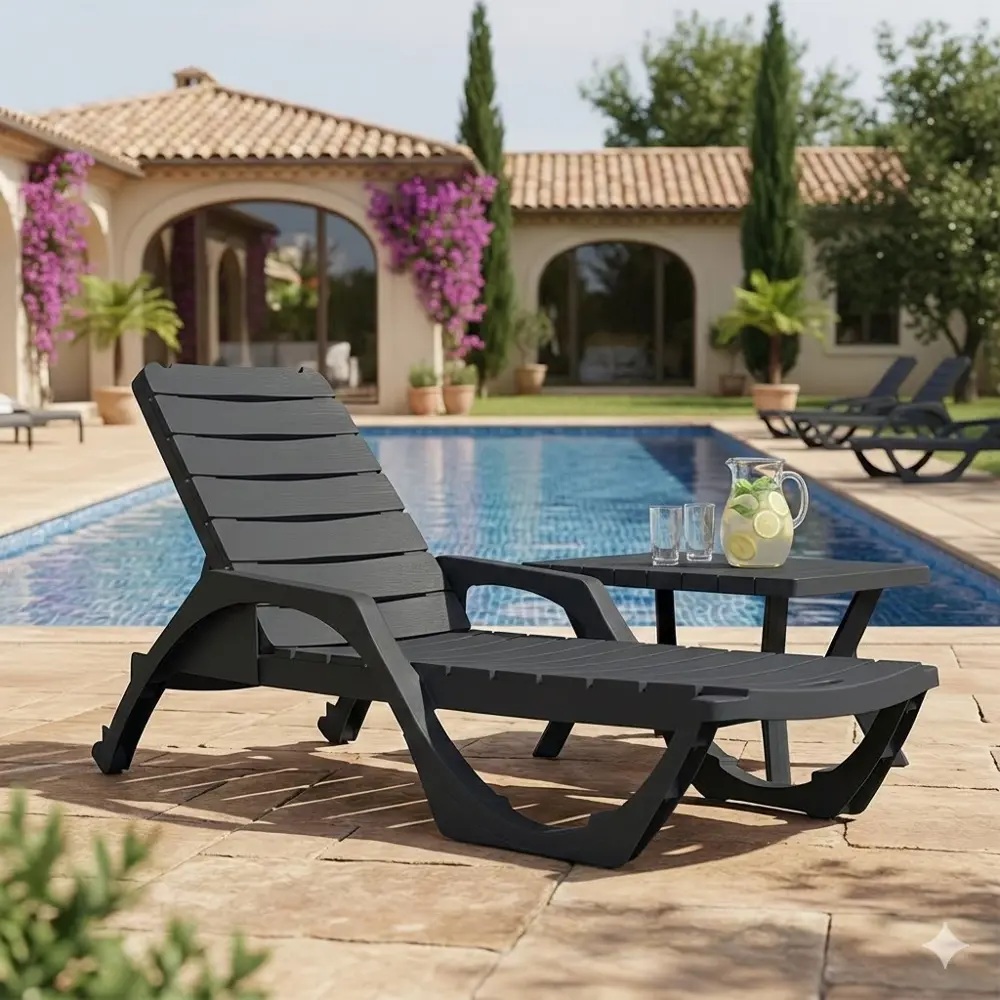 Шезлонг без подушки Easy Comfort Premium 190x69x207 см пластик графитовый Santreyd STLM-2005817 - Вид №6