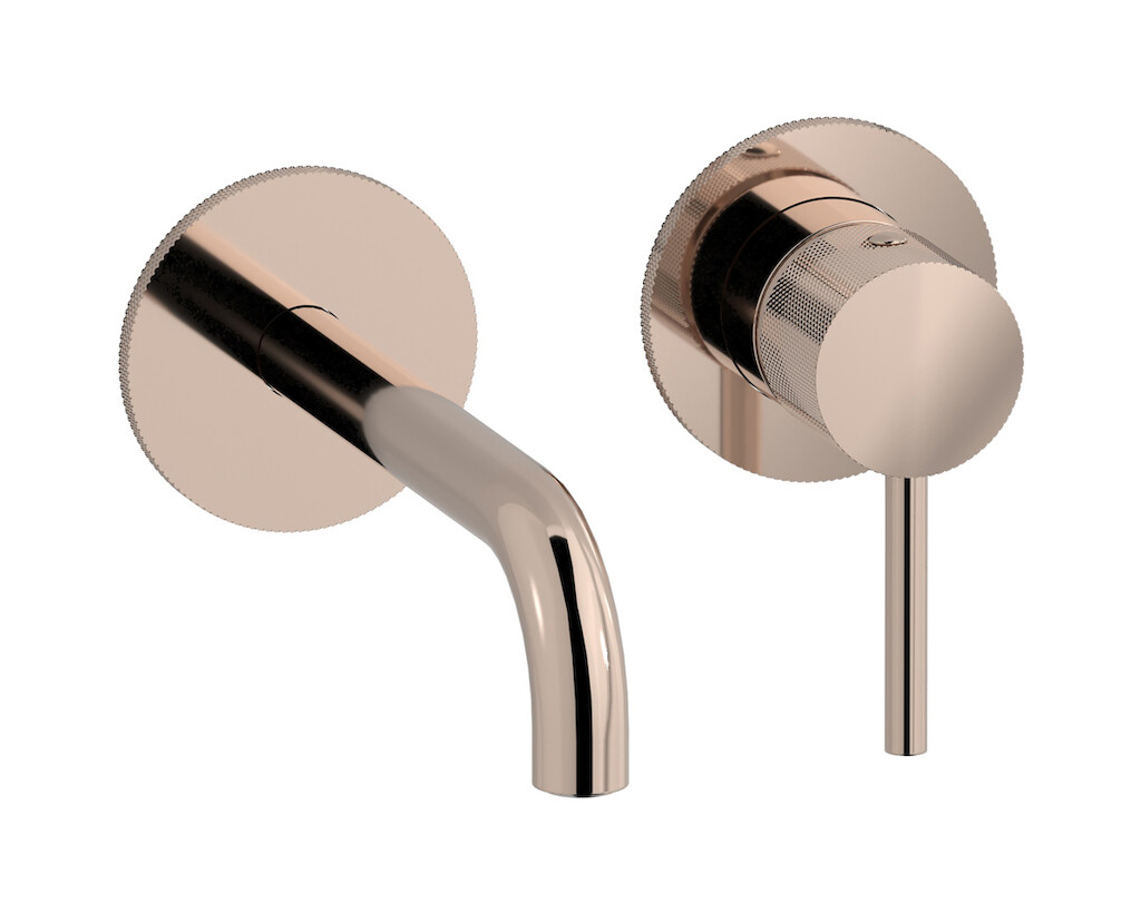 Встроенный в стену смеситель для раковины на 2 отверстия в комплекте с донным клапаном. WE ARE IB id406rs Rose Gold Industria