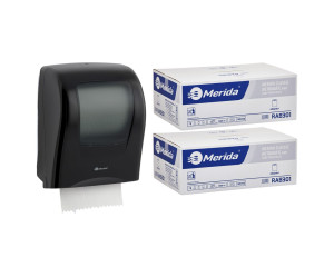 PROMO52 ОДИН черный механический диспенсер для полотенец за 100 злотых нетто при покупке 2 коробок полотенец CLASSIC AUTOMATIC RAB301 (12 x 250 м = 3000 м, 11 760 листов) Merida