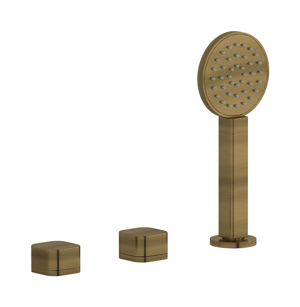 Смеситель на бортик ванной на 3 отверстия с изливом, дивертером и душевым гарнитуром. WE ARE IB eo397mb_1 Modern Bronze Elio